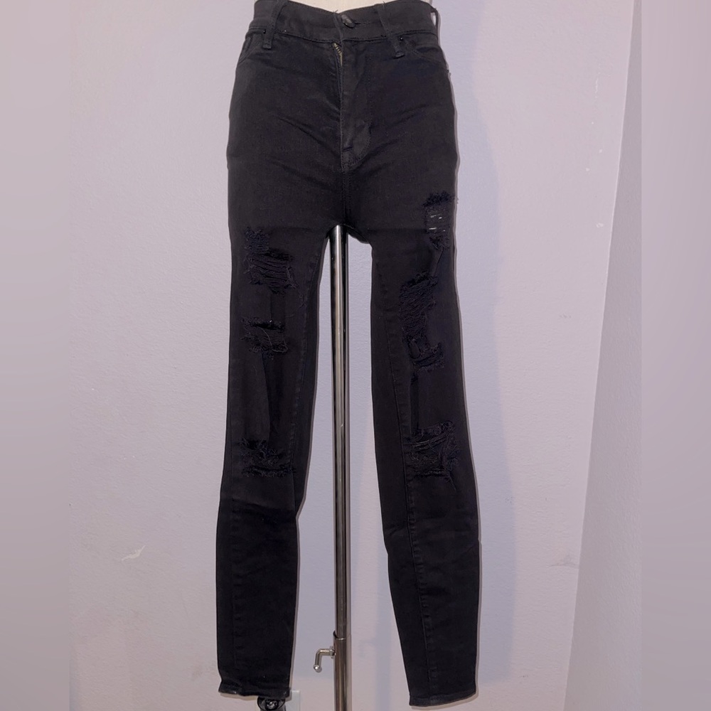 Black high waisted jeans with holes